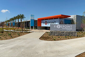 Anaheim Ducks Training Facility - FivePoint with REGUPOL Flooring The FivePoint Arena holds the Anaheim Ducks Practice Training Facility. The image demonstrates the expansiveness of the new construction project, showcasing the upscale appearance.
