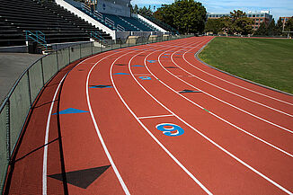 Franklin & Marshall College track installed by REGUPOL, featuring customized colors for arrows.