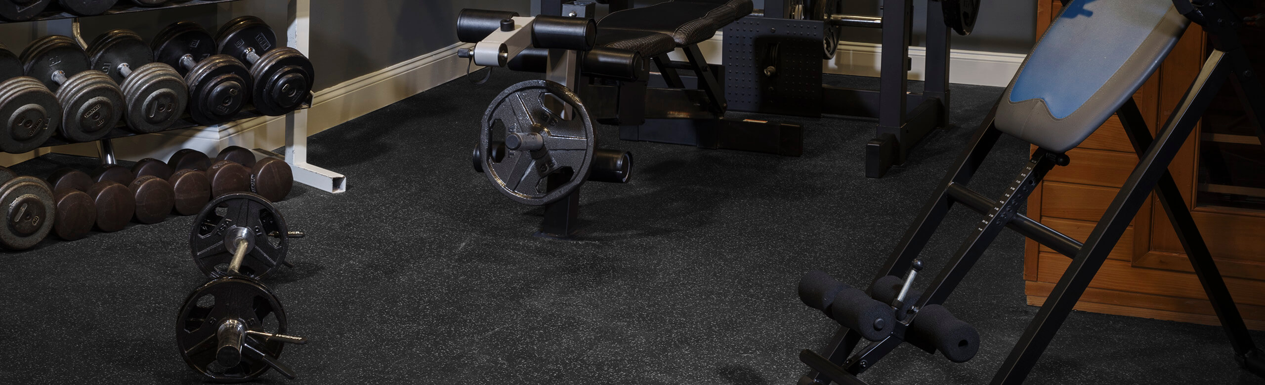 REGUPOL Flooring - Home Gyms REGUPOL flooring can be utilized in home gyms, ensuring a safe and durable space for equipment to rest on.