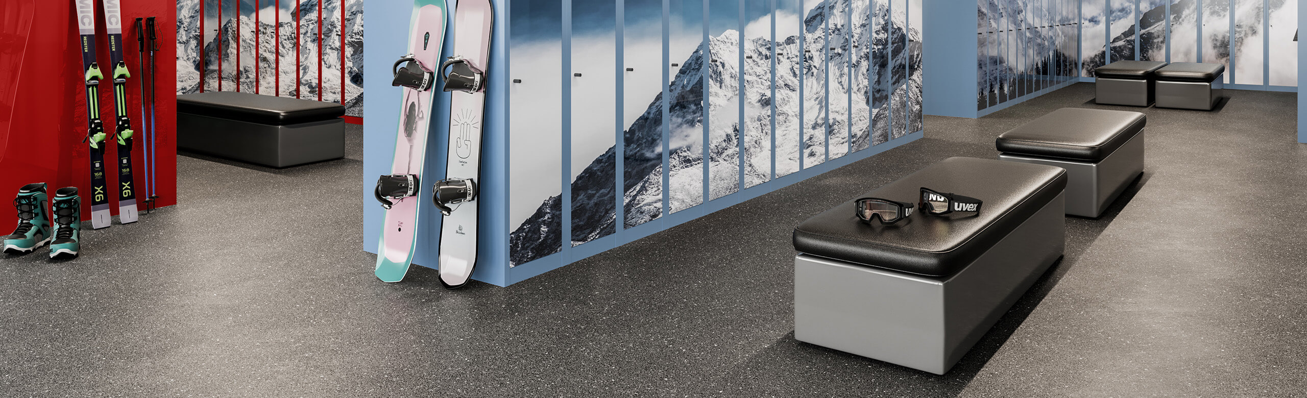 REGUPOL Recycled rubber flooring for Winter Recreation REGUPOL aktiv rubber flooring is the ideal flooring for ski and skate facilities as it helps to provide a non-slip flooring through dry and wet conditions.