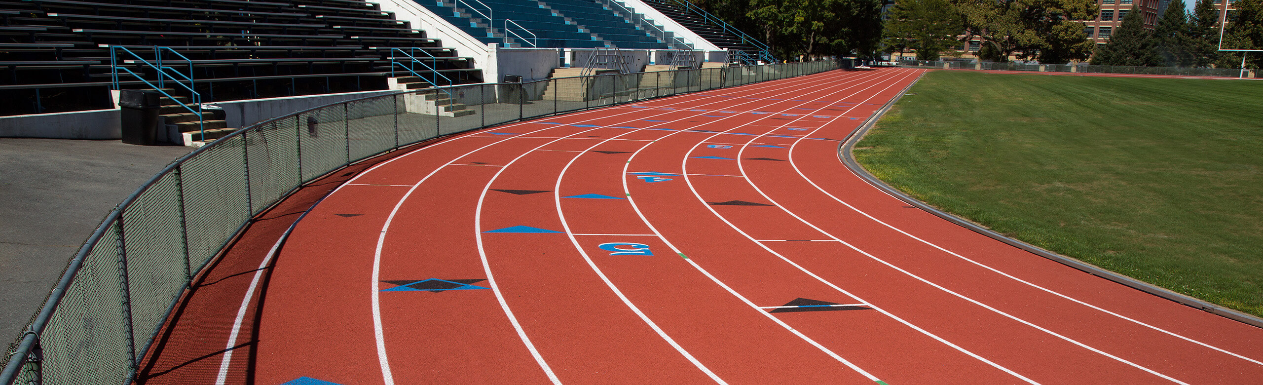 Franklin & Marshall College track installed by REGUPOL, featuring customized colors for arrows.